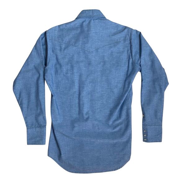 Vintage 70s 80s Roebucks Chambray Pearl Snap Western Button Down Shirt Small - Picture 2 of 6